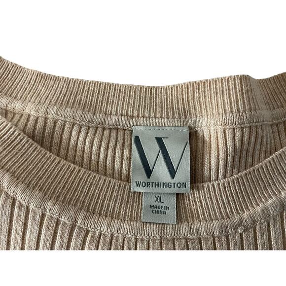 Worthington Women’s XL Pink Peach Sweater Ribbed Knit Long Sleeve Button Cuffs - Picture 3 of 11